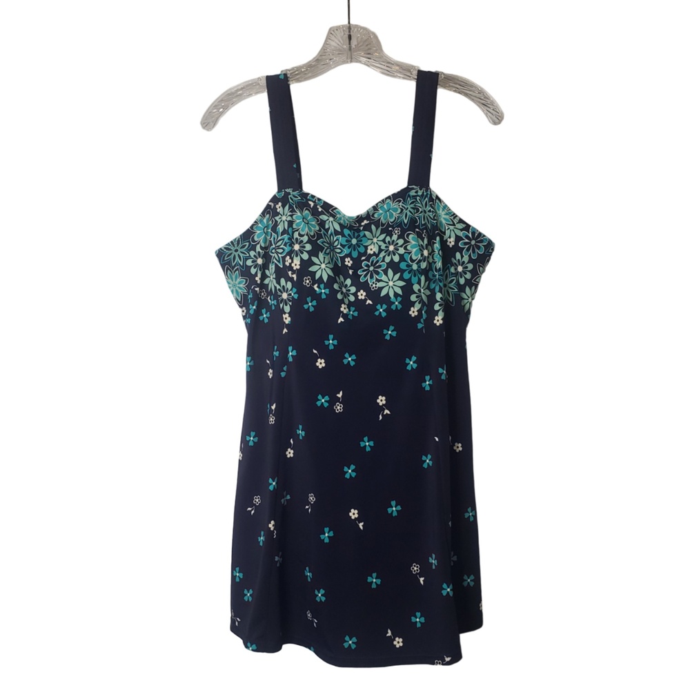 SWIM 365 One Piece Skirted Swimsuit Navy and Teal Blue Floral Plus Size 18W